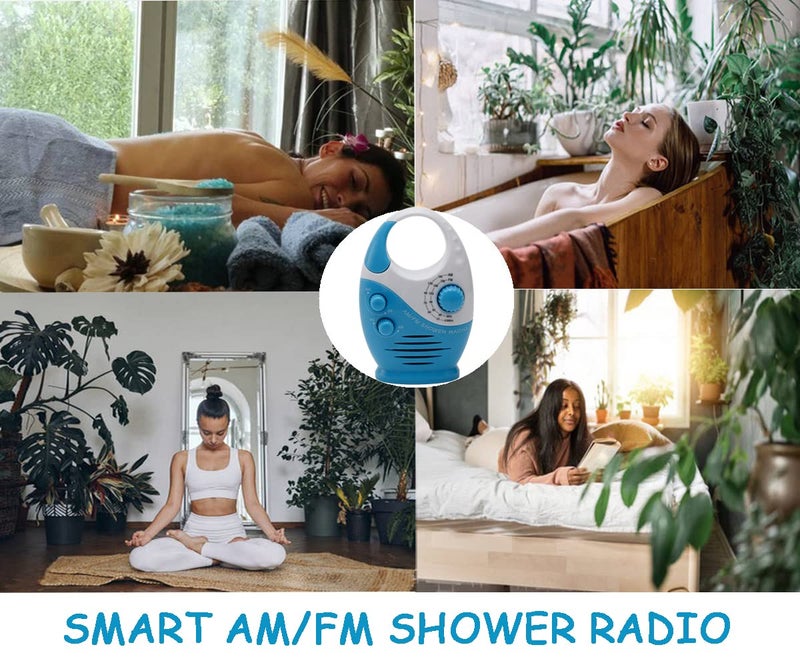 Erthree Shower Radio, Bathroom Radio AM FM, Waterproof Hanging Shower Radio Adjustable Volume Blue - Image 3